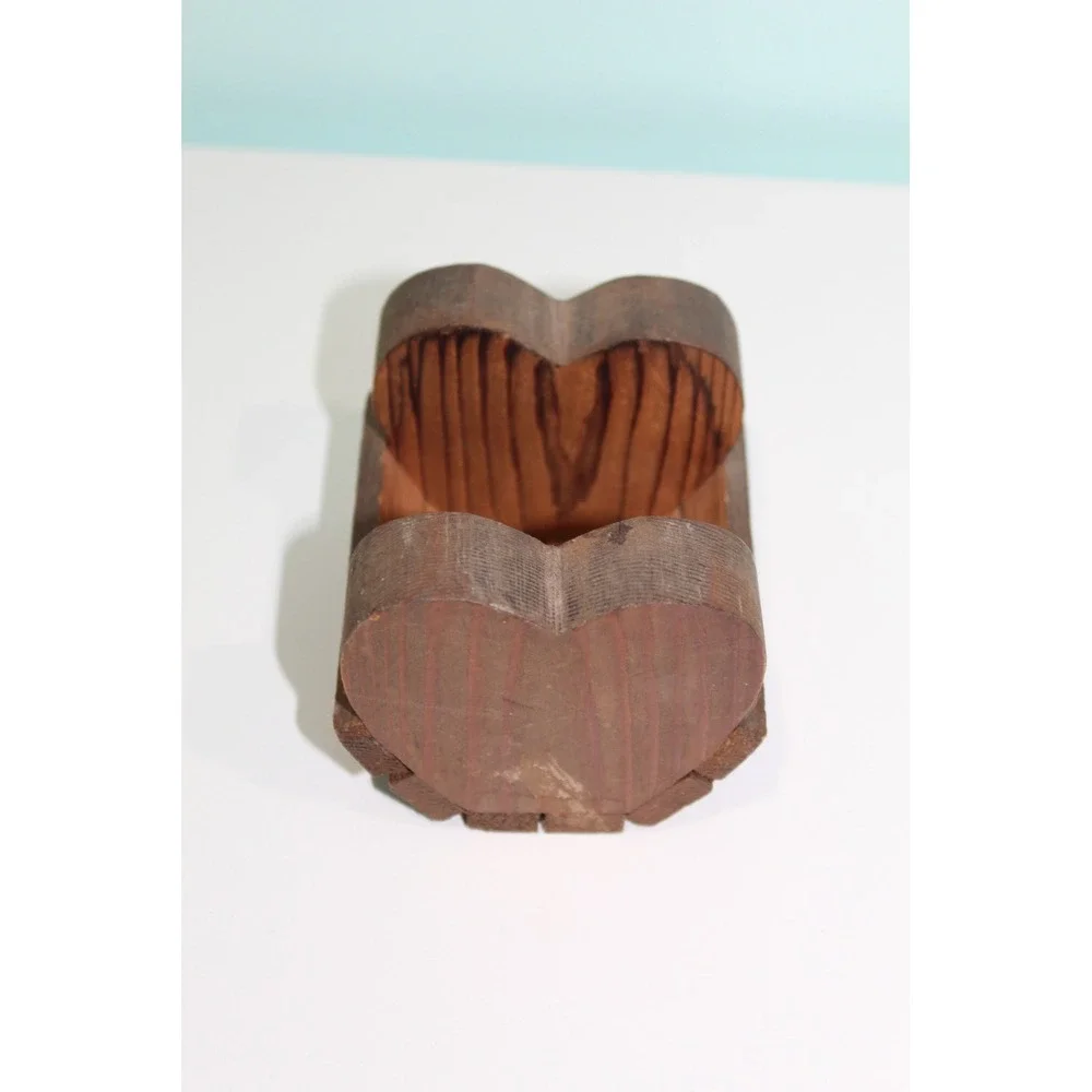 Rustic Wooden Heart Napkin Holder Primitive Farmhouse Dark Stain Wood Decor